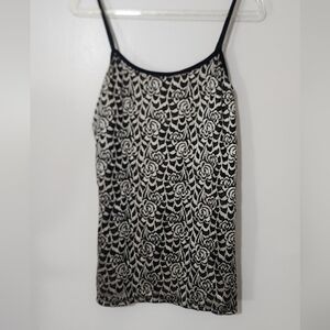 Black W/ Gold Metallic Floral Tank Top Fairygoth Y2K Boho Whimsigoth Brocade XL